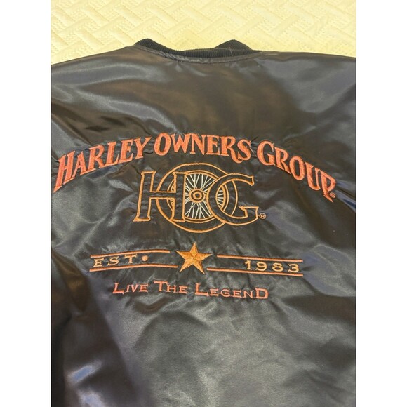 Vintage Harley Davidson Harley Owners Group HOG Satin 2XL Bomber Jacket USA - Picture 2 of 11